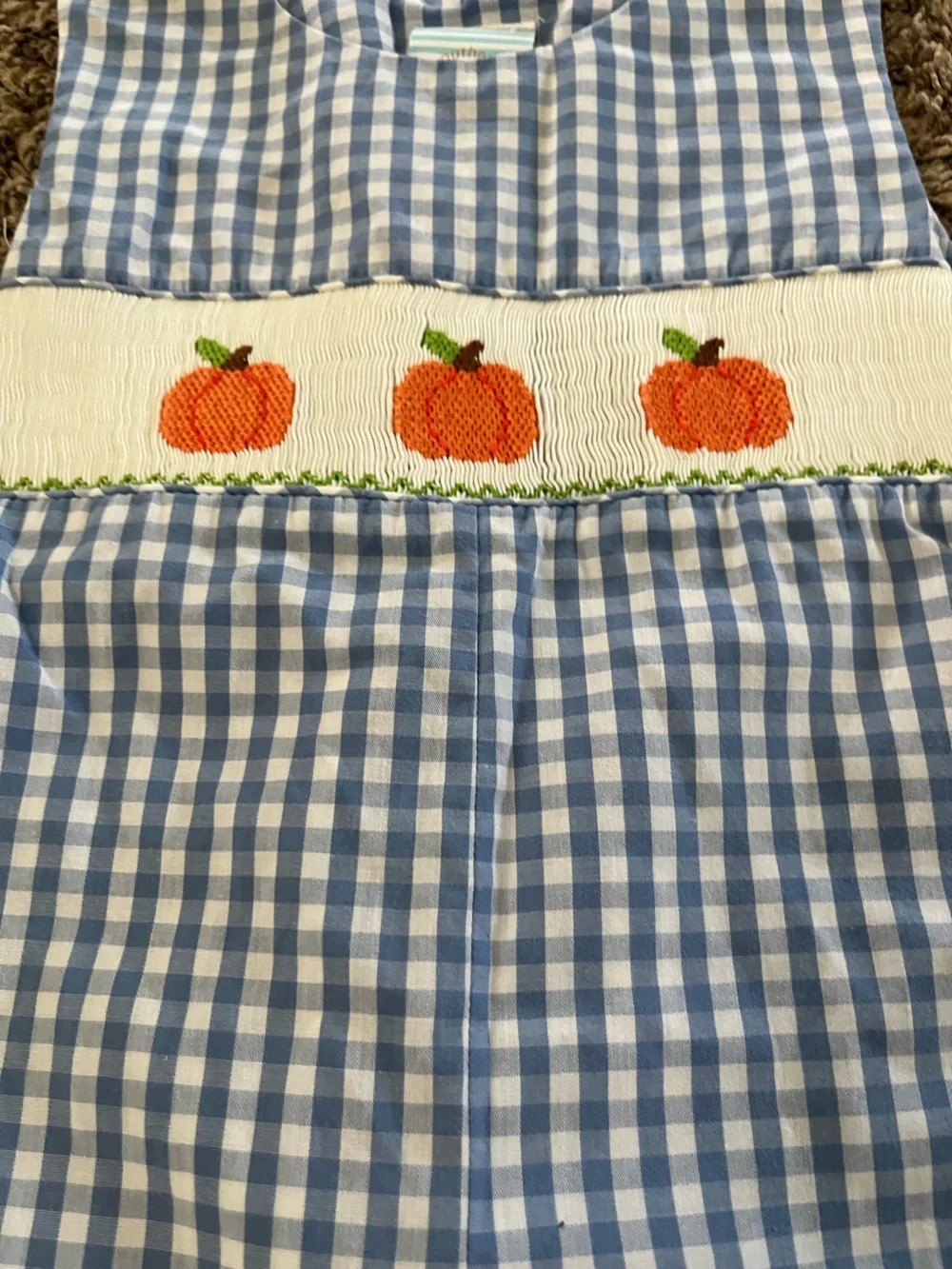 Southern Sunshine Boys Smocked Pumpkin Blue Gingham Longall Romper, Size 24M